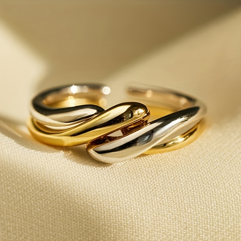 Women's Minimalist Two-Tone Ring, Fashionable and Versatile